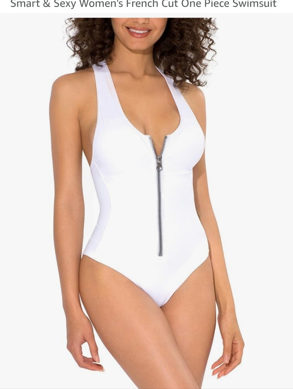 White Zip-Front One-Piece Swimsuit. XS